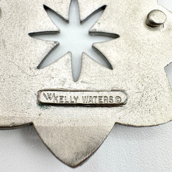 Vintage Kelly Waters Pewter Flower Pendant Necklace Signed Geometric Modernist - Picture 4 of 9